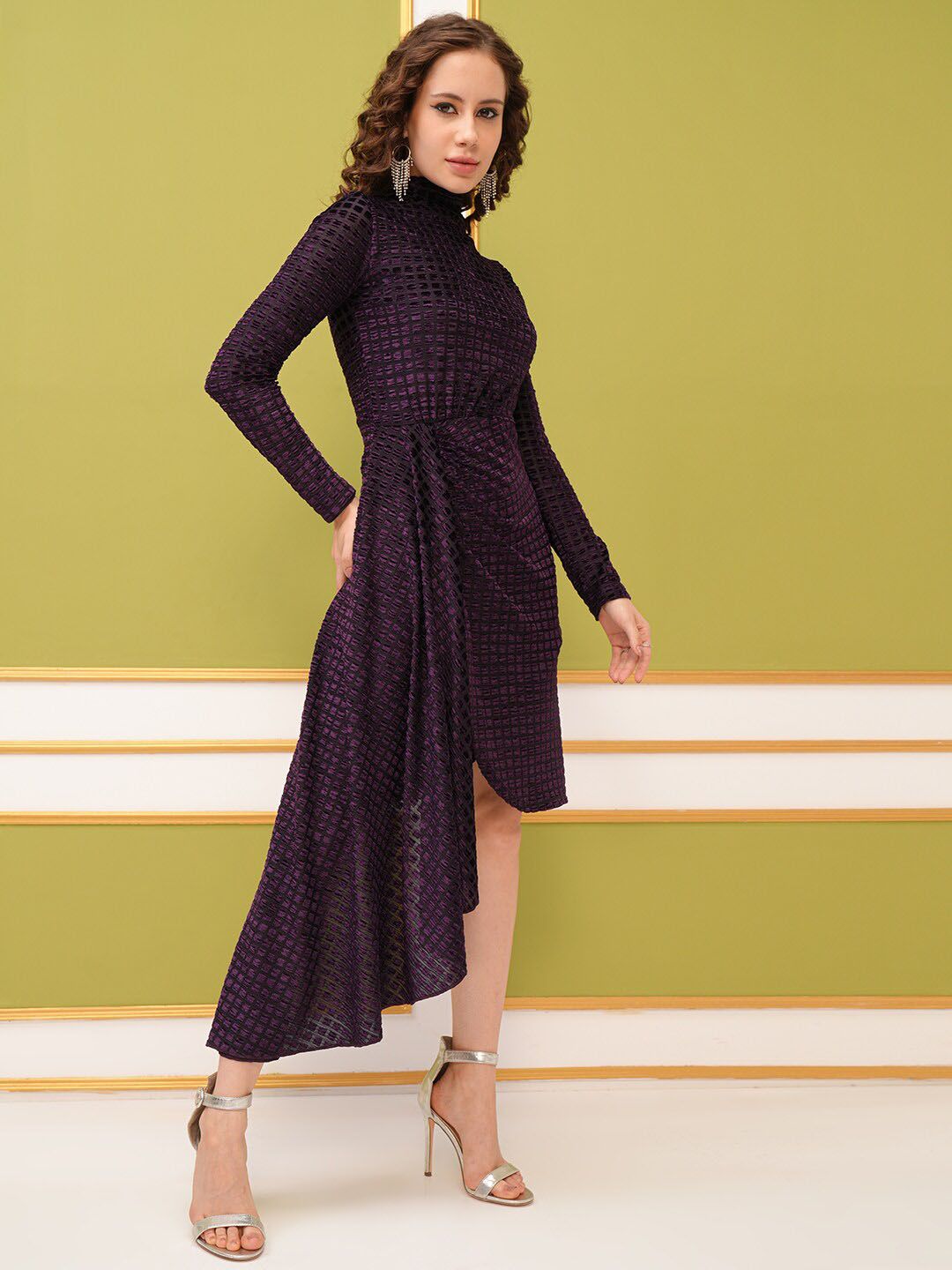 Tokyo Talkies Velvet Mock Neck Sheath Knee Length Dress