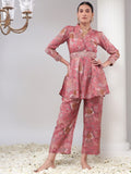 Bani Women Abstract Printed Shawl Neck Tunic With Straight Trousers