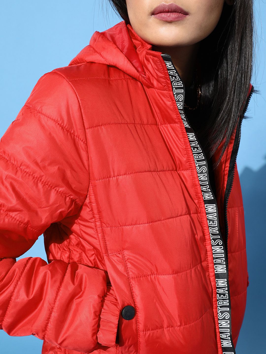 DressBerry Women Gorgeous Red Solid Comfort Quilt Jacket