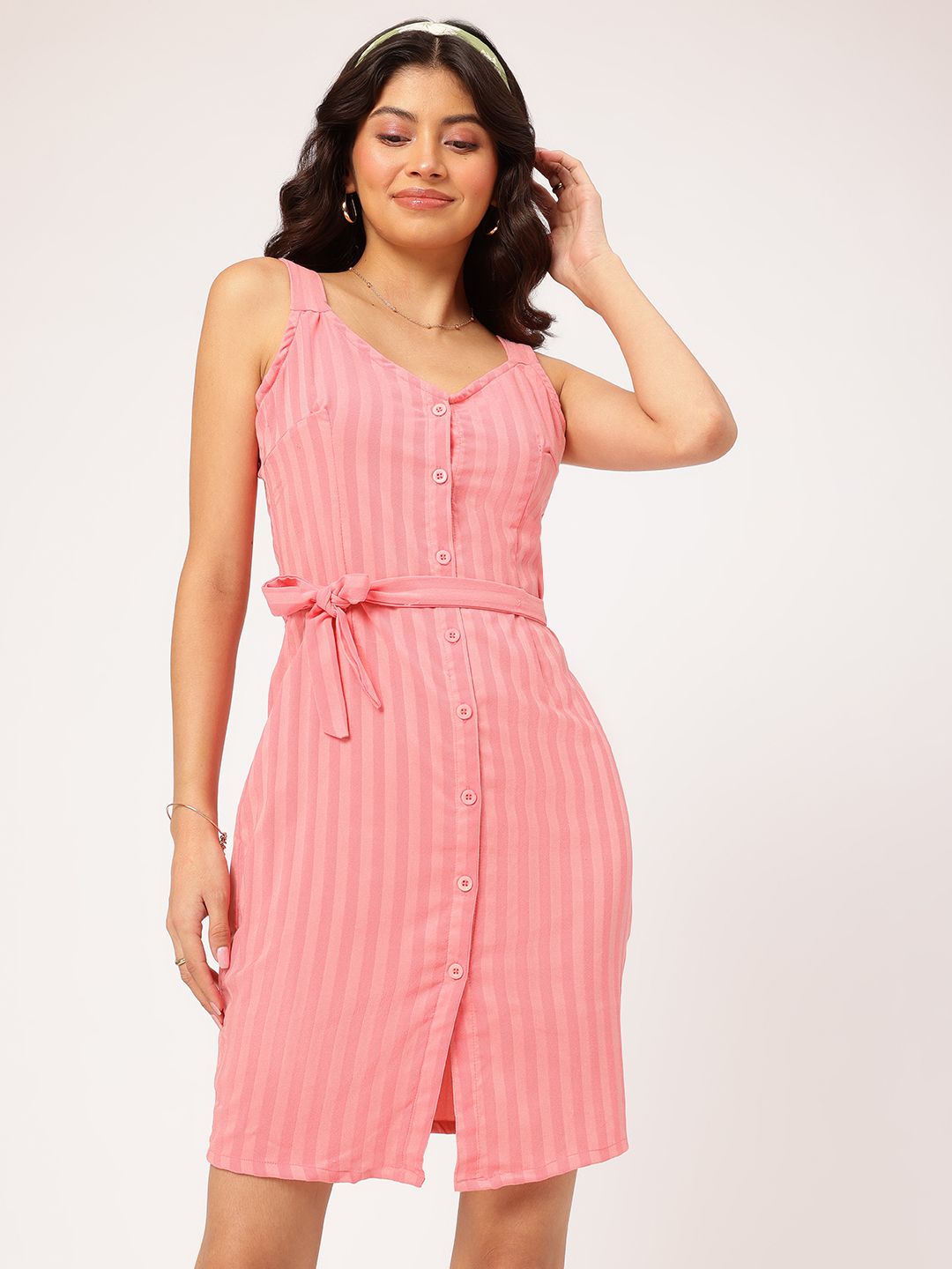 DressBerry Global Groove Striped Waist Tie-Up Sleeveless Mini Dress