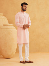 SOJANYA Checked Mandarin Collar Long Sleeves Thread Work Pure Cotton Kurta with Churidar