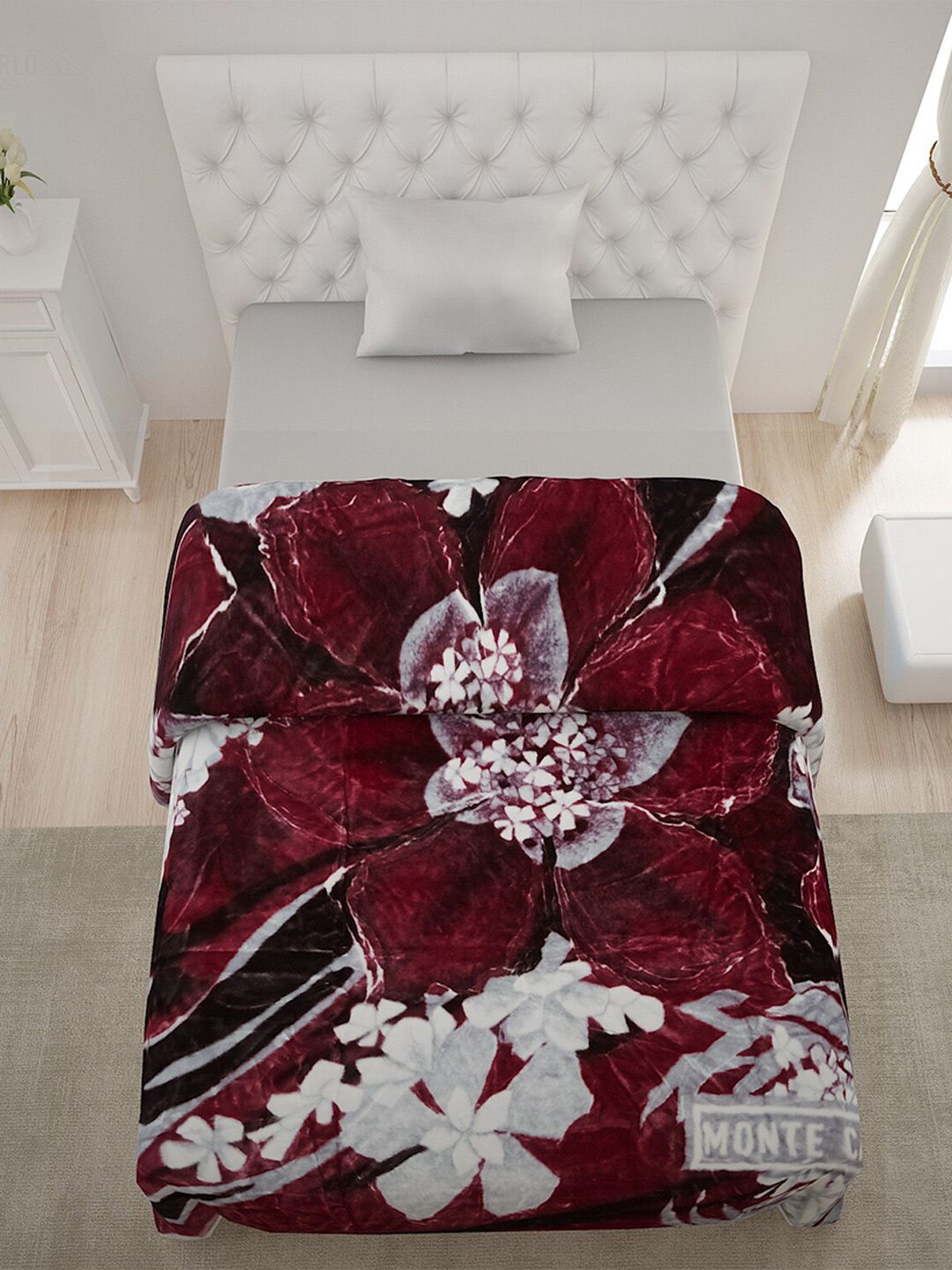 Monte Carlo Maroon Floral Heavy Winter Single Bed Blanket