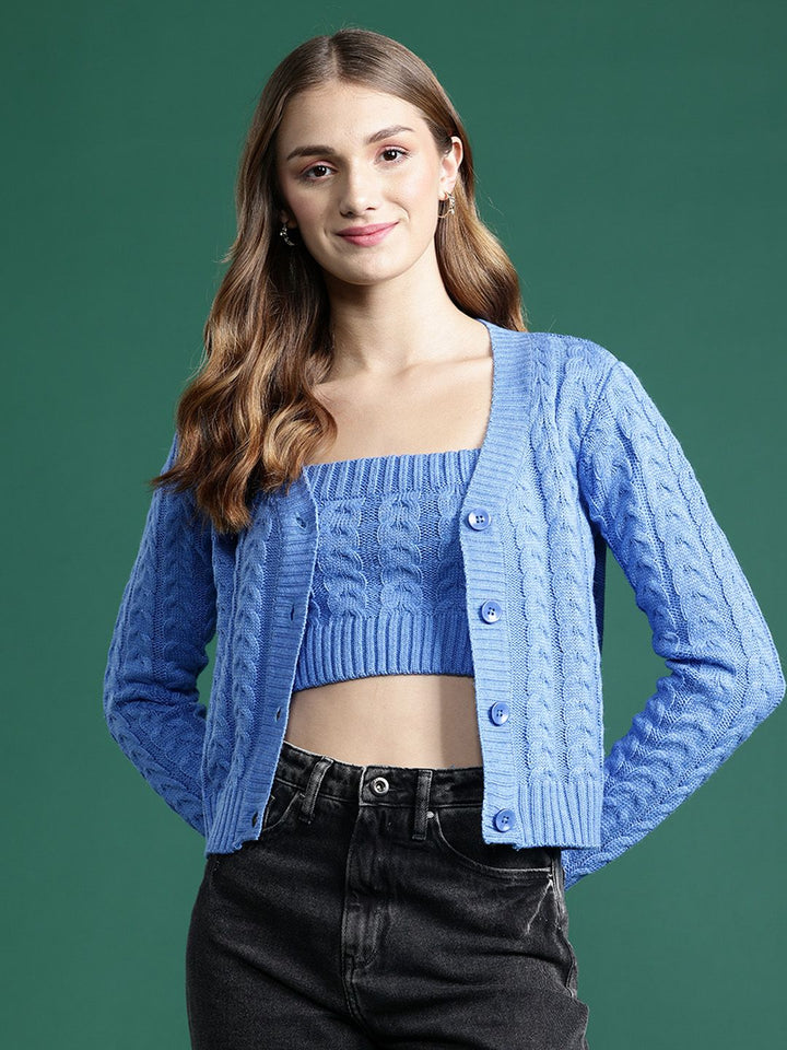 DressBerry Cable Knit Cardigan with Knitted Inner Crop Top