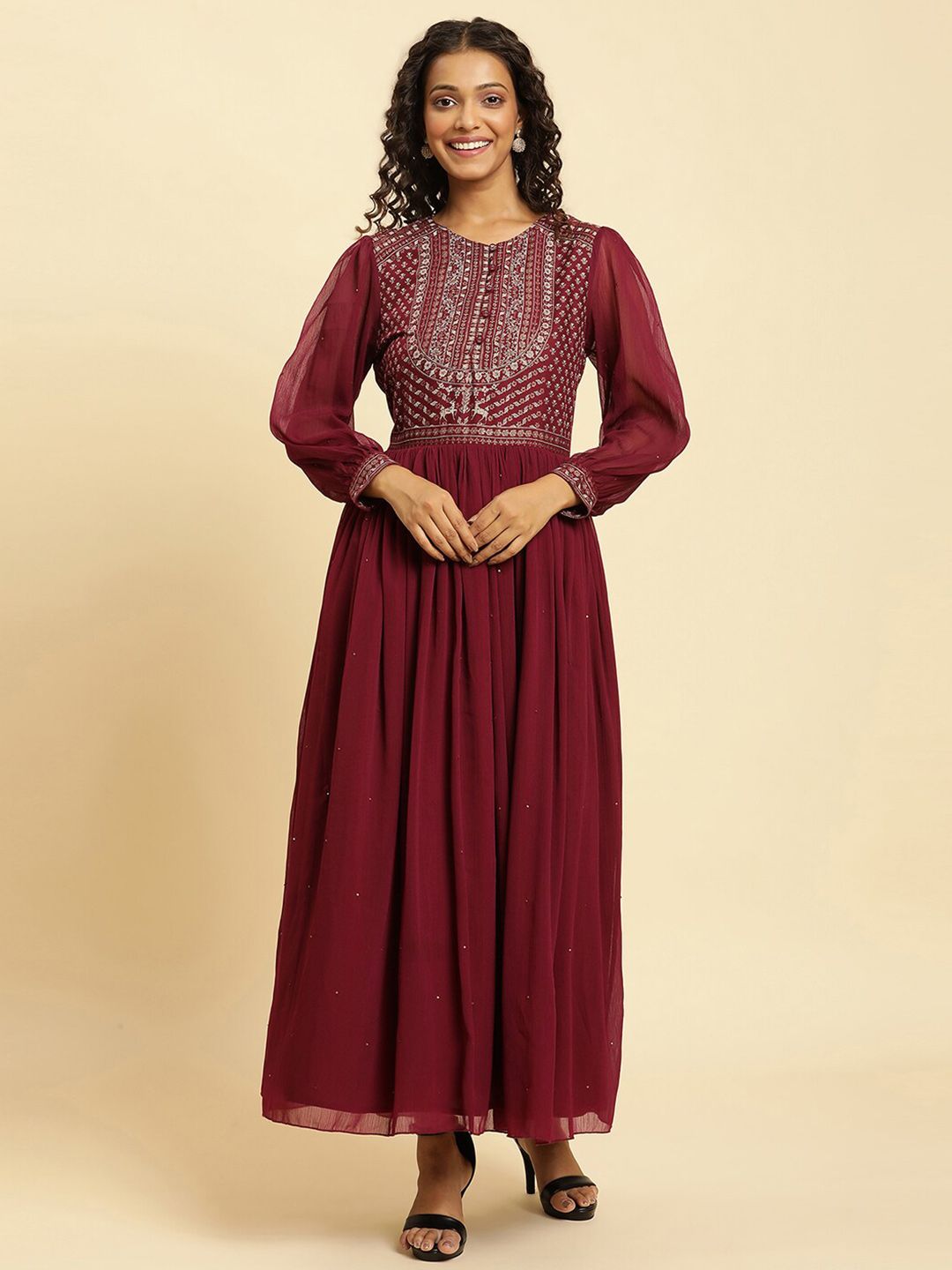W Floral Embroidered Maxi Ethnic Dress