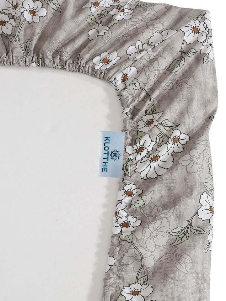 KLOTTHE Grey Printed Pure Cotton 400TC Single Dipasang Cadar & 1 Sarung Bantal