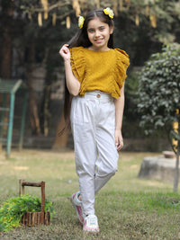 Cutiekins Girls Self Design Sleeveless Top With Trousers