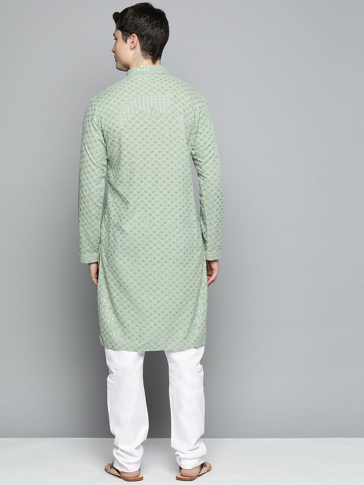 Jompers Men Floral Embroidered Chikankari Pure Cotton Kurta with Pyjamas