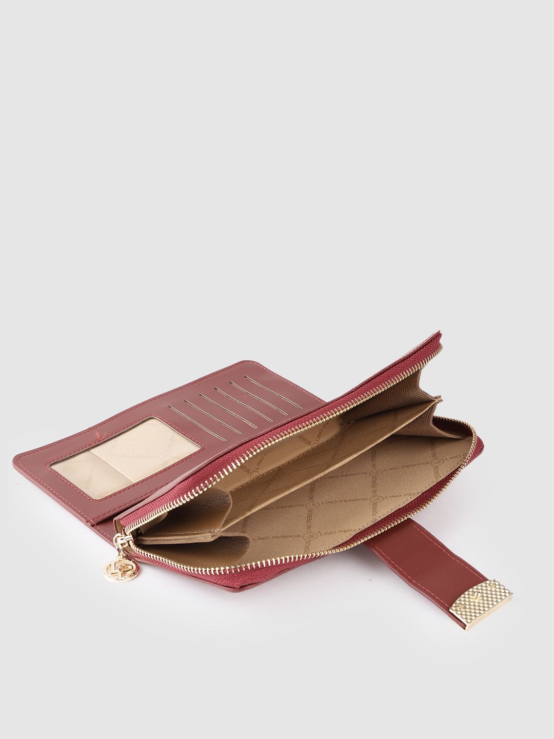 Lino Perros Women Maroon Croc Textured Zip Around Wallet