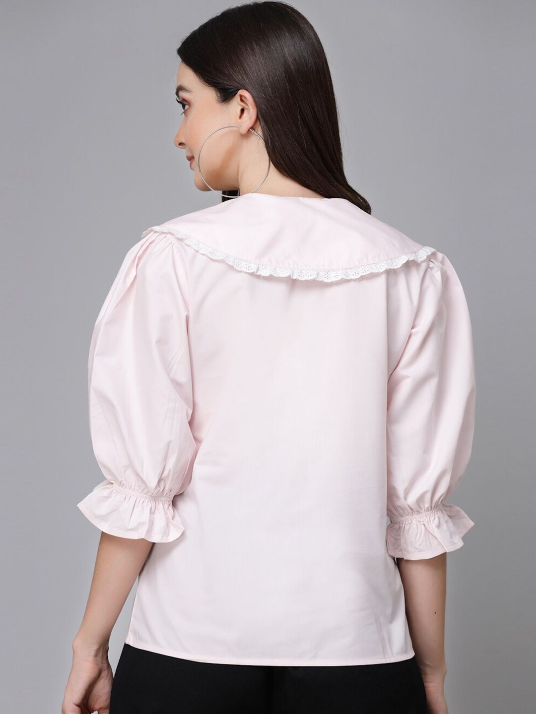 Style Quotient Pink Puff Sleeves Shirt Style Top