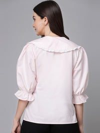 Style Quotient Pink Puff Sleeves Shirt Style Top
