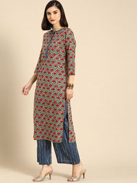 Anouk Women Blue Ethnic Motifs Printed Regular Pure Cotton Kurta With Palazzos & Dupatta