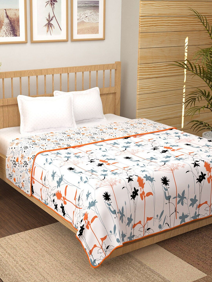 Story@home White & Grey Floral AC Room 150 GSM Double Bed Dohar
