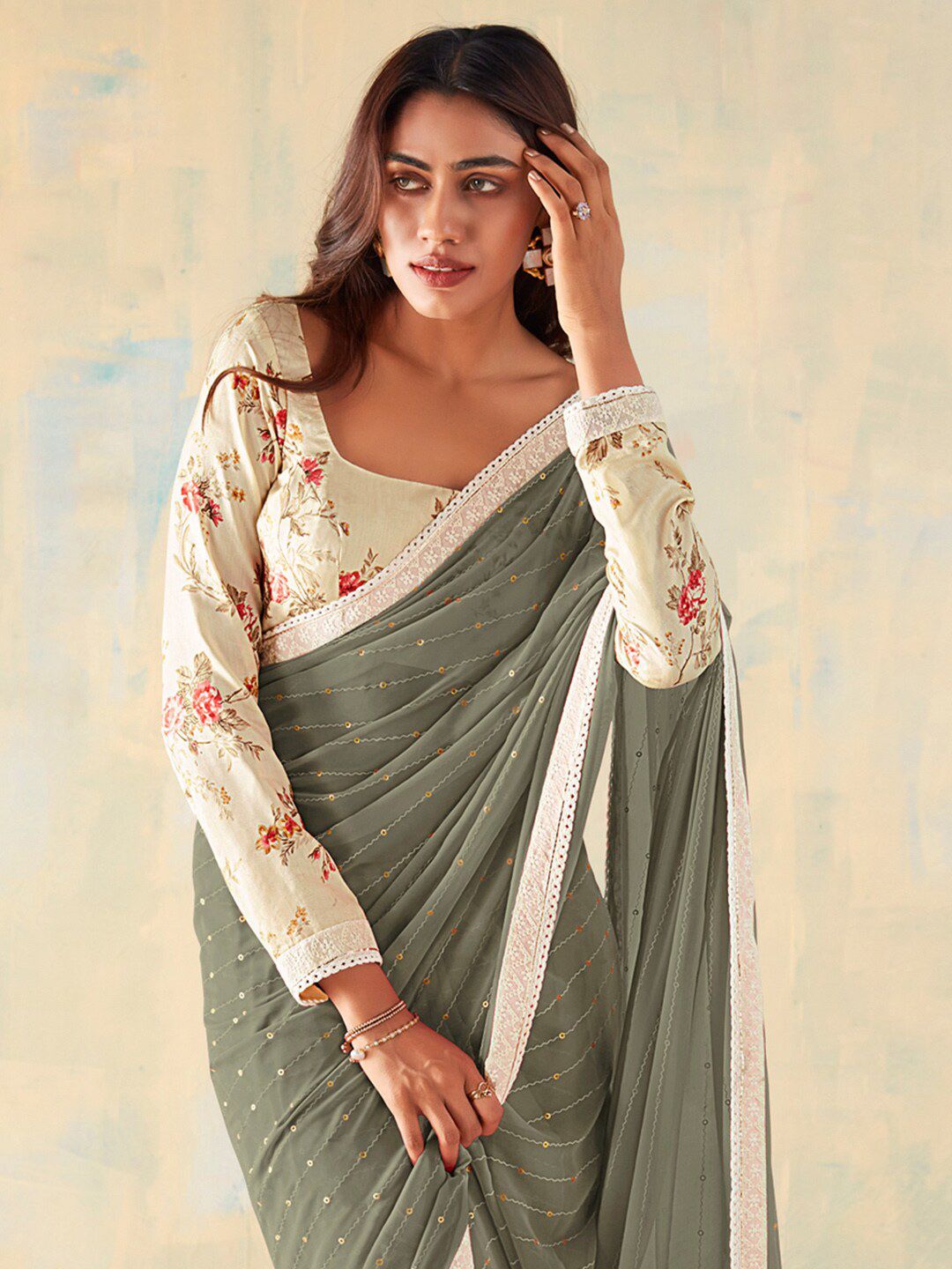 Saree mall Embellished Embroidered Pure Georgette Sarees
