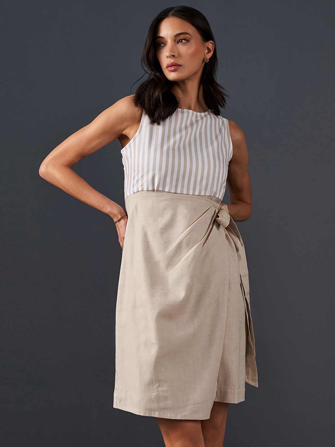 AND Round Neck Sleeveless Cotton A-Line Dress