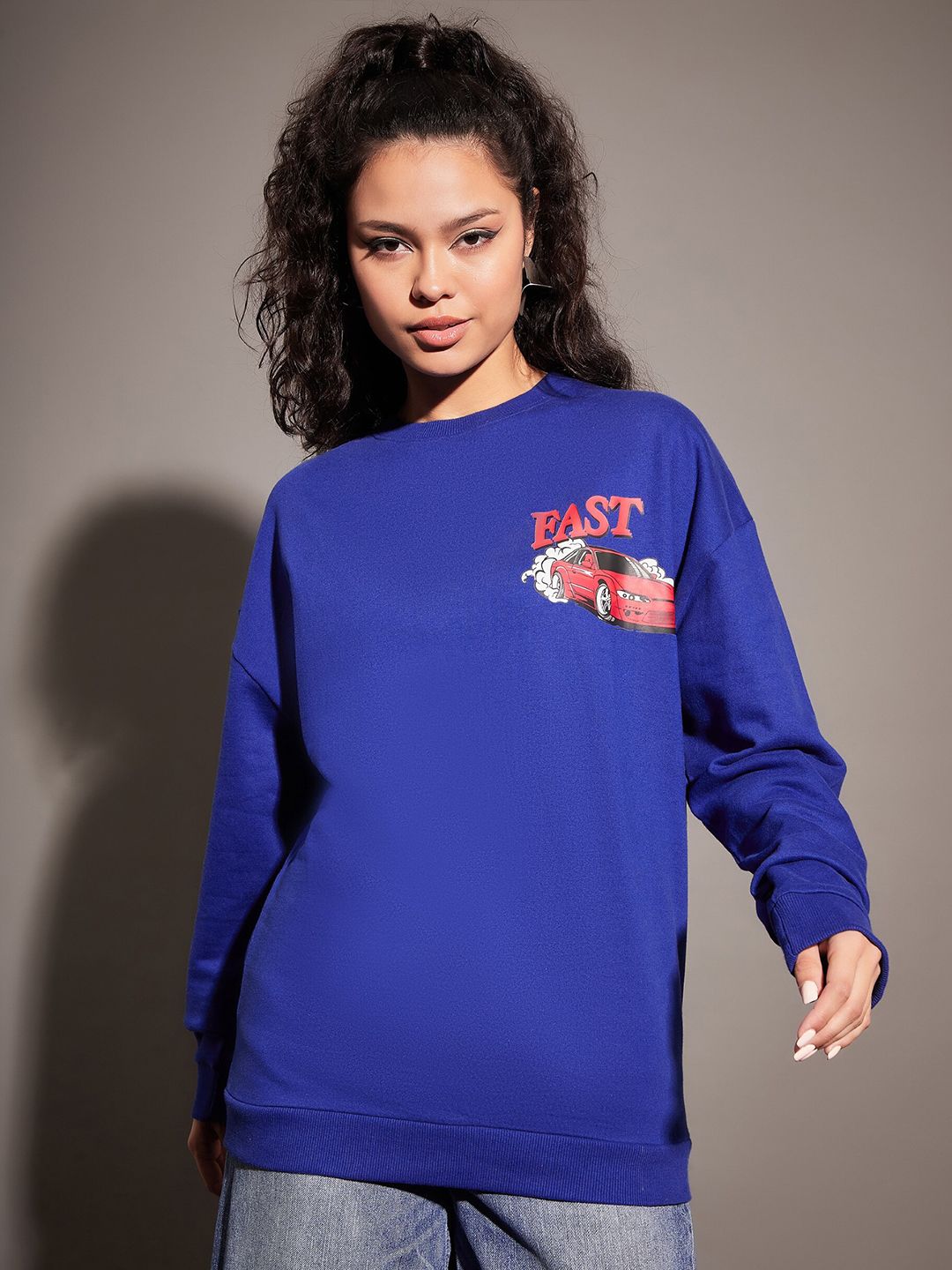 SASSAFRAS Typography Printed Long Sleeves Oversized Fleece Sweatshirt