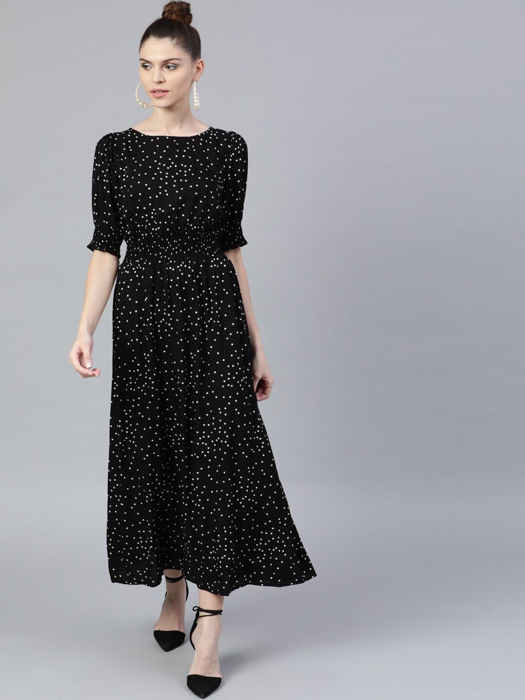 STREET 9 Black Geometric Printed Maxi Dress