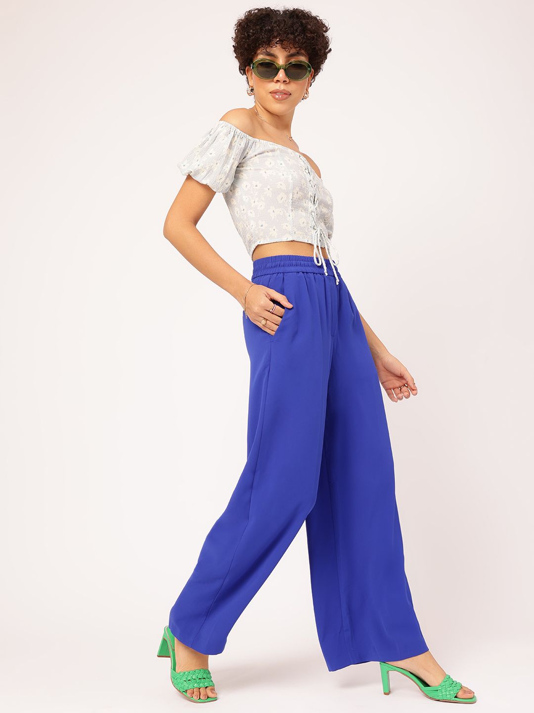 DressBerry Floral Sass Printed Off-Shoulder Bardot Crop Top