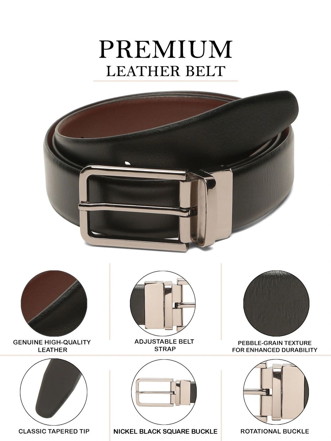 Teakwood Leathers Men Textured Leather Reversible Belt