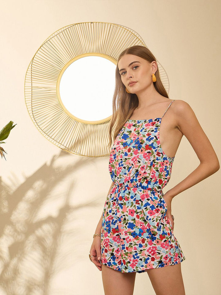 Berrylush Floral Printed Shoulder Straps Playsuit