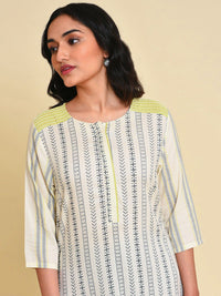 W Striped Thread Work Straight Kurta