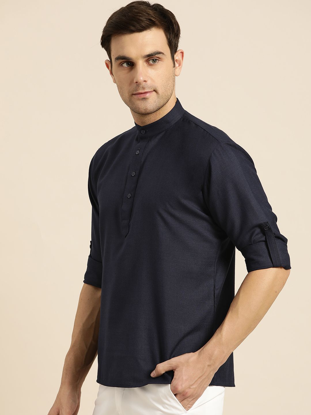 SOJANYA Men Navy Blue Solid Straight Kurta