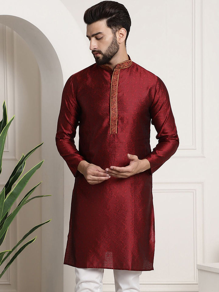 SOJANYA Lelaki Kurta Lurus Sulam Merah
