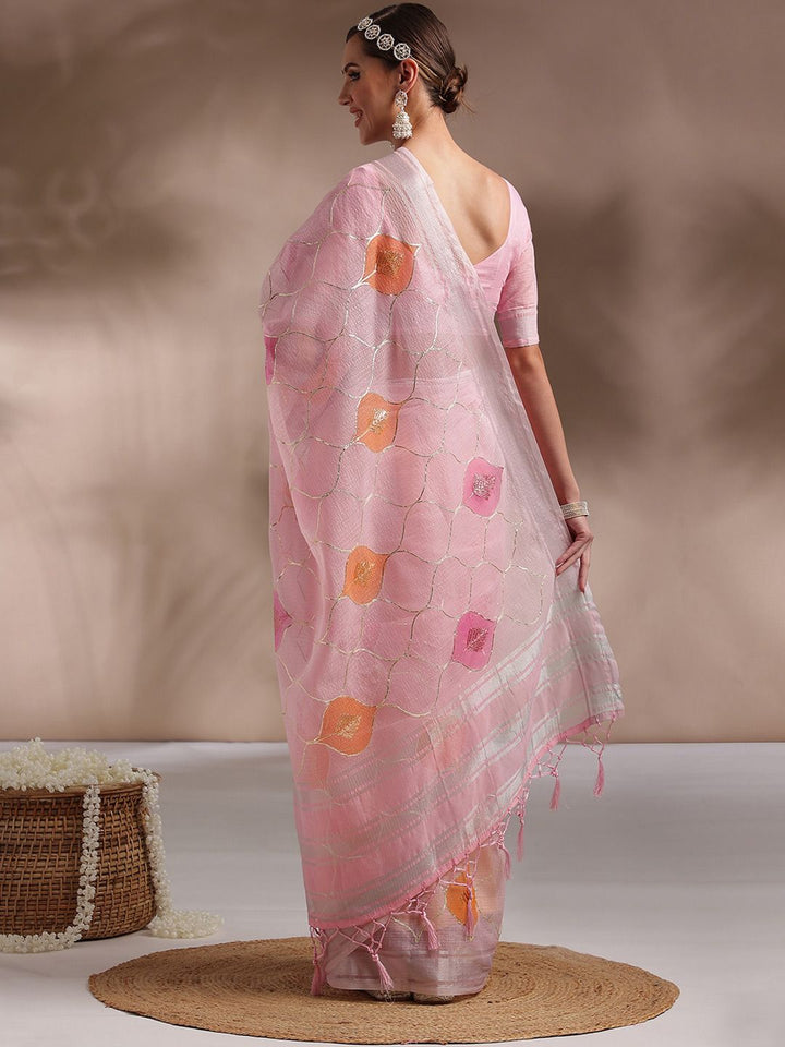 Saree mall Pink & Orange Ethnic Motifs Printed Gotta Patti Saree