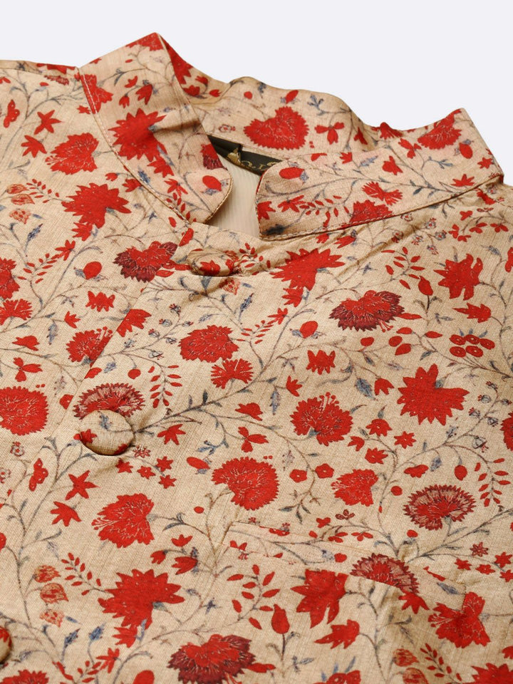 SOJANYA Kurta Emas & Merah Lelaki dengan Jaket Churidar & Nehru