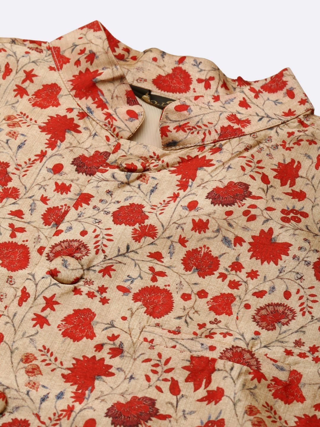 SOJANYA Kurta Emas & Merah Lelaki dengan Jaket Churidar & Nehru