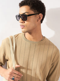DENNISON Men Oversized Round Neck Knitted T-Shirt