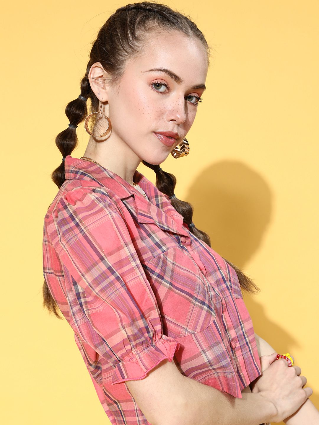 Antheaa Women Pretty Pink Checked Summer Gingham Top