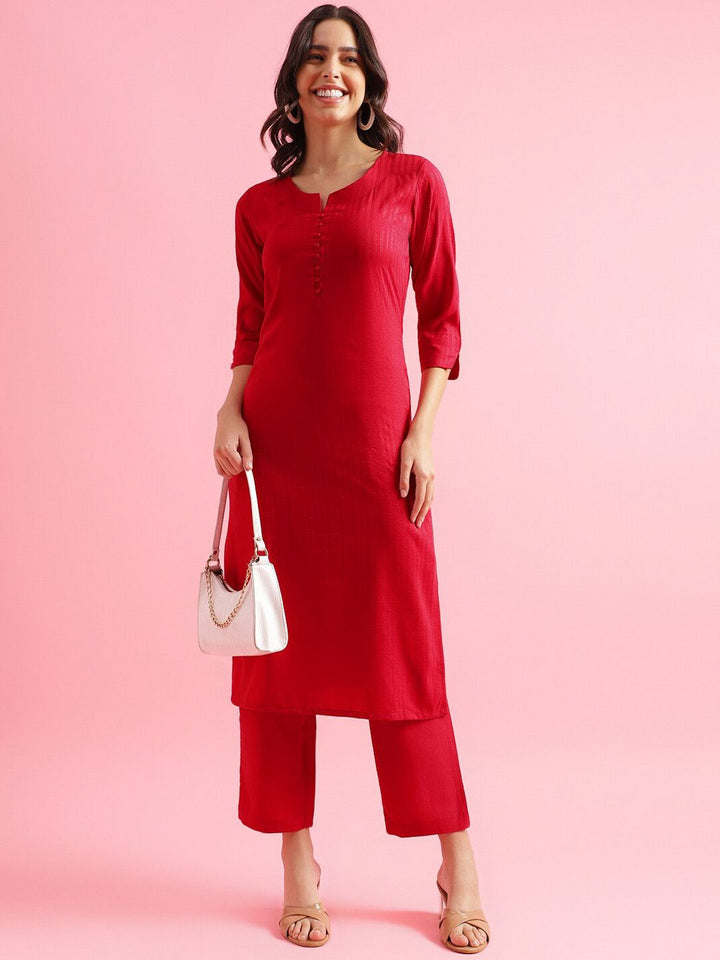 KALINI Striped Regular Thread Work Kurta with Trousers