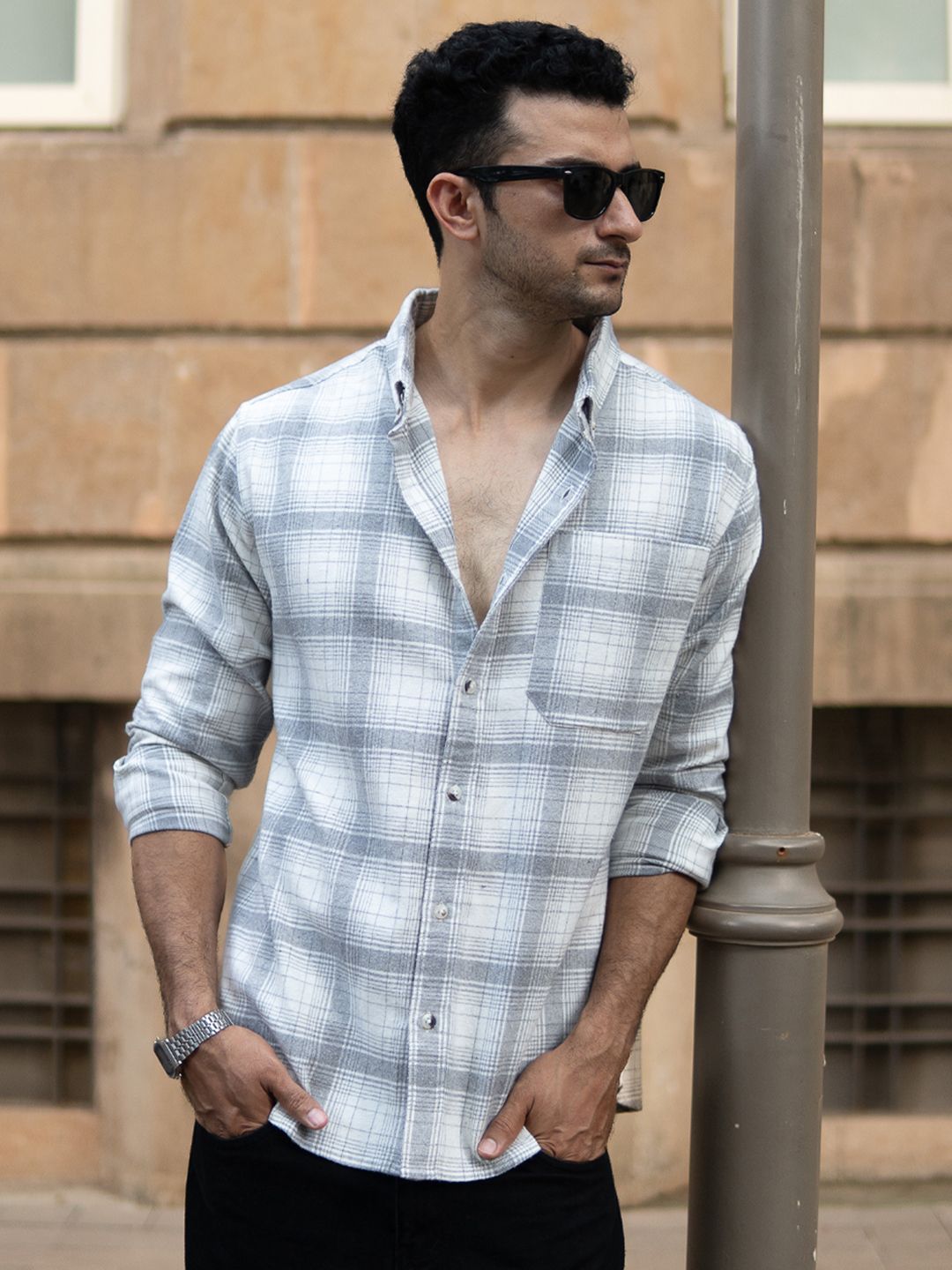 Powerlook SS25 Tartan Checked Pure Cotton Casual Shirt