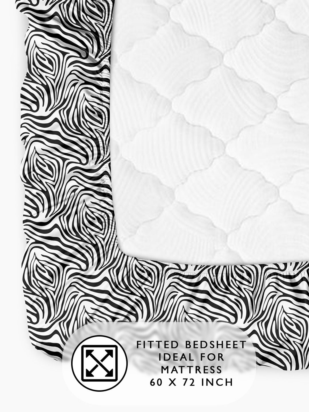 Story@home Black & White 180 TC Abstract Queen Fitted Bedsheet With 2 Pillow Covers
