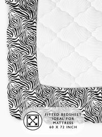 Story@home Black & White 180 TC Abstract Queen Fitted Bedsheet With 2 Pillow Covers