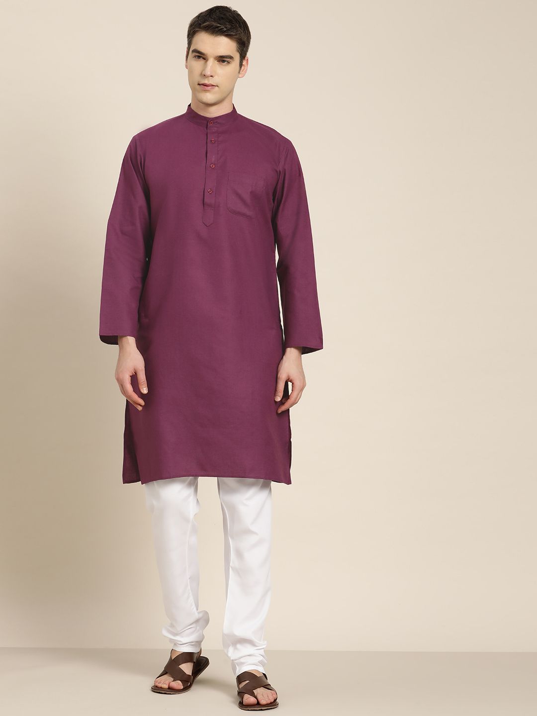 SOJANYA Lelaki Cotton Linen Solid Kurta