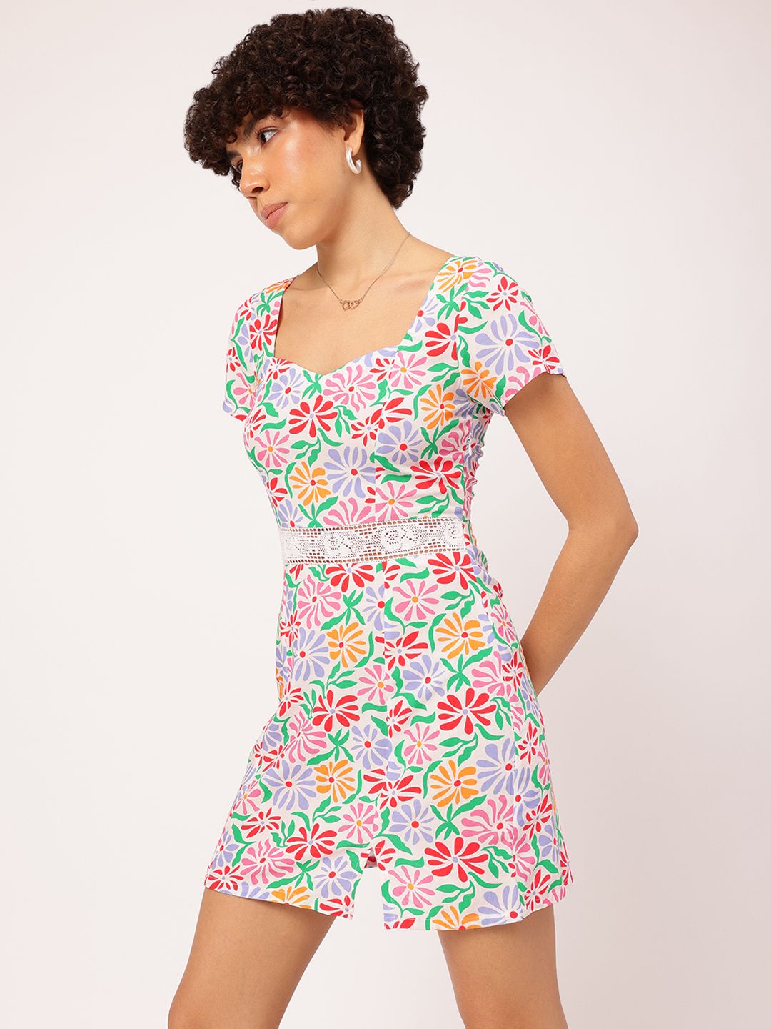 DressBerry Garden Party Tee Floral Print Sweetheart Neck Mini Sheath Dress