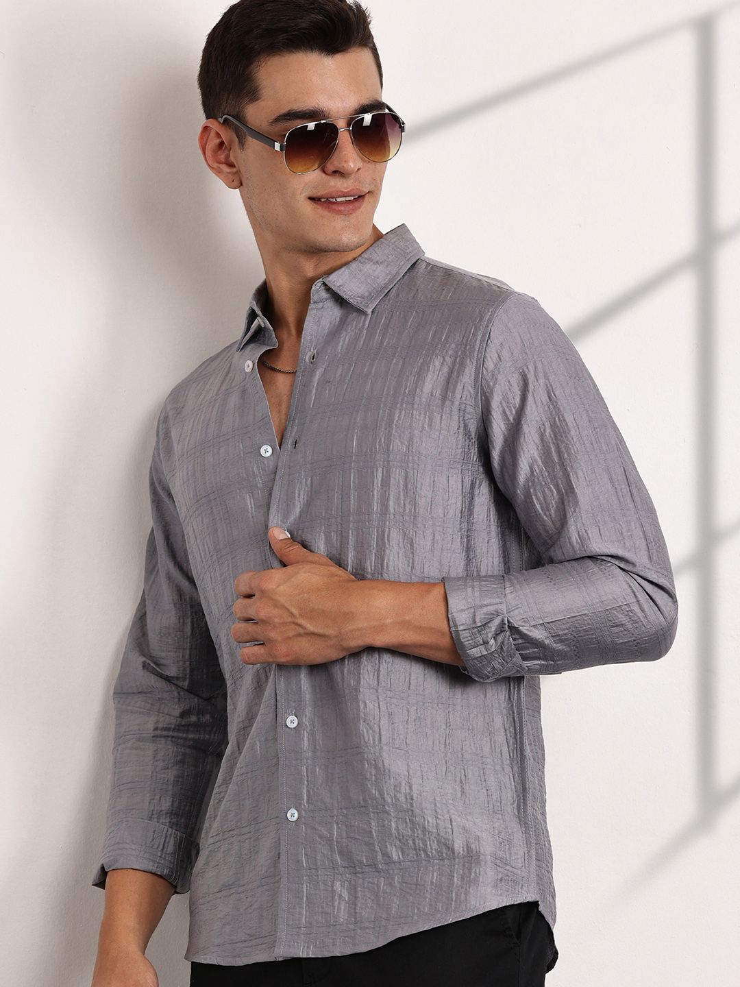 Thomas Scott Men Classic Slim Fit Opaque Casual Shirt