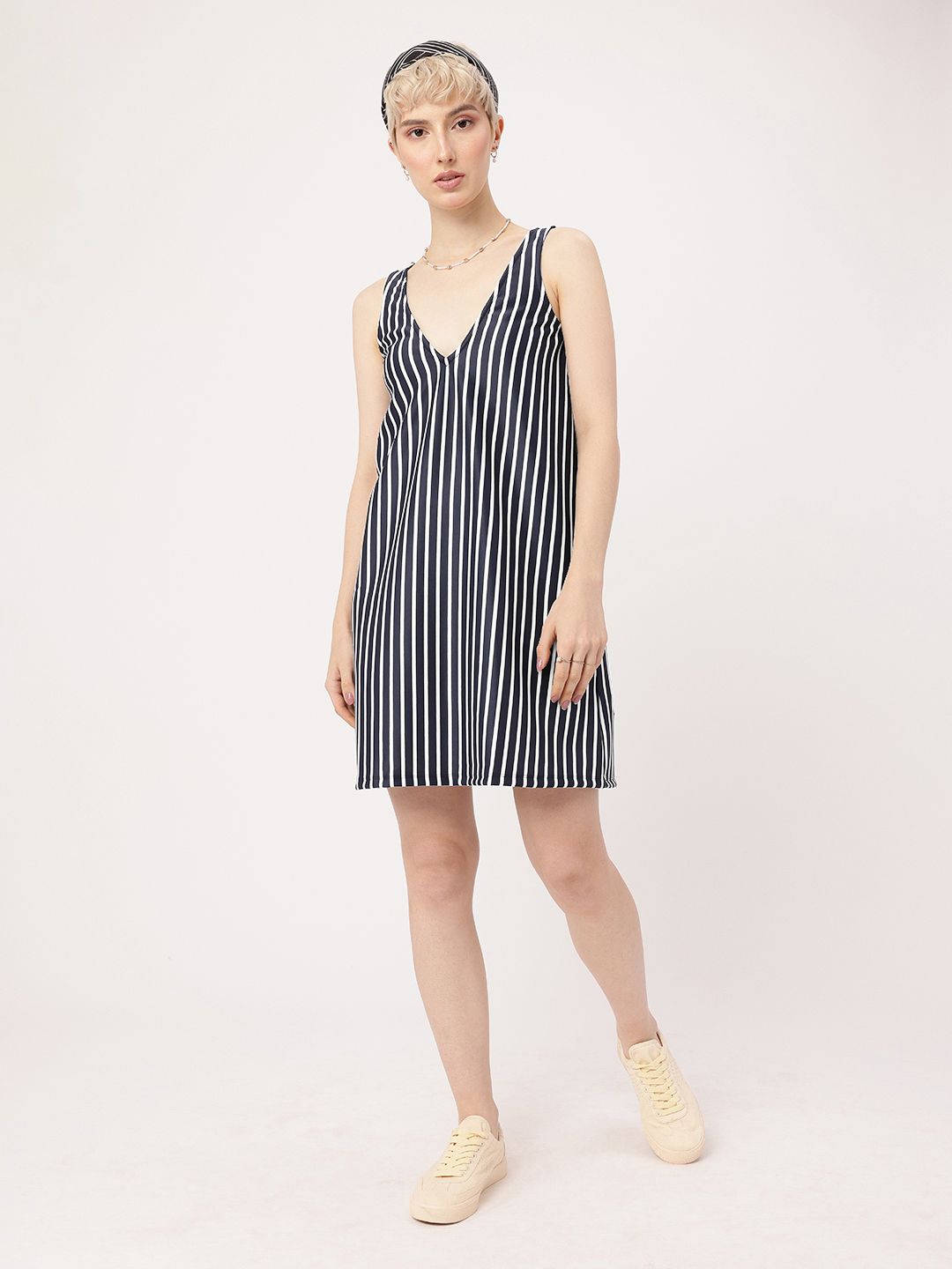 DressBerry Playful Rebel Plunge Neck Striped Sheath Dress