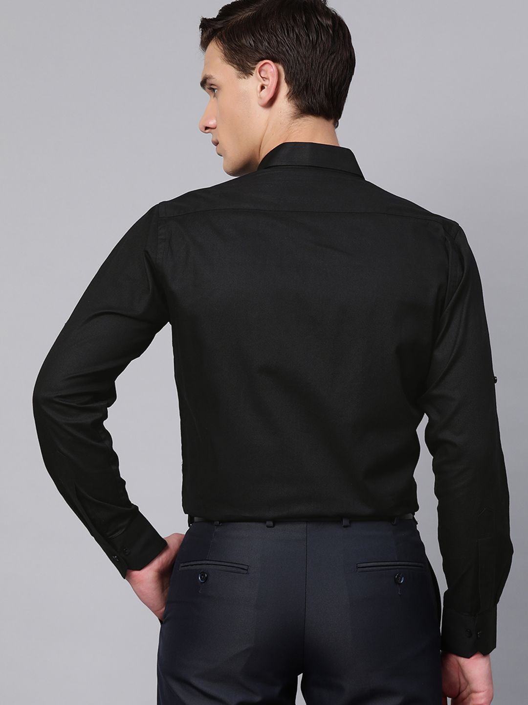 DENNISON Men Black Twill Weave Cotton Smart Slim Fit Solid Formal Shirt