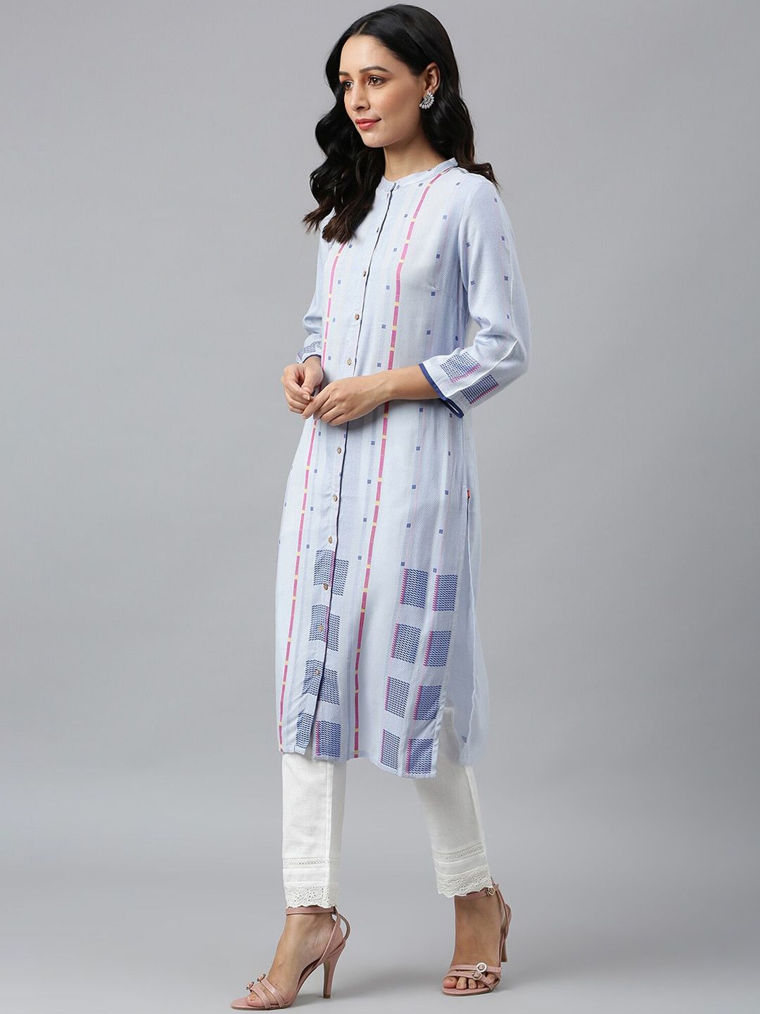 W Women Geometric Print Straight Kurta