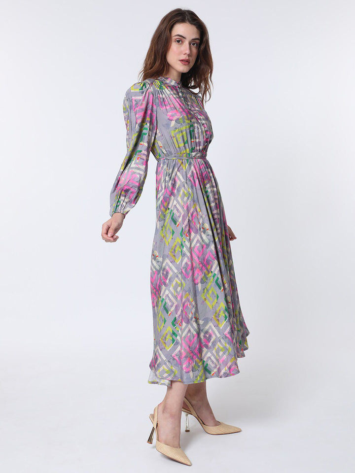 Rareism A-line Geo Floral Midi Dress