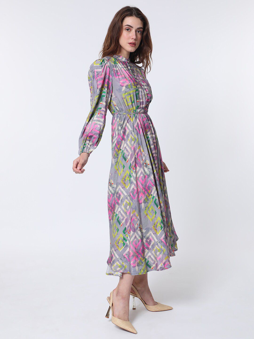 Rareism A-line Geo Floral Midi Dress