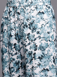 Varanga Women Floral Printed Regular Silk Crepe Kurta with Trousers