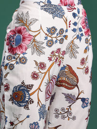 Indo Era Floral Printed Regular Pure Cotton Kurta with Trousers