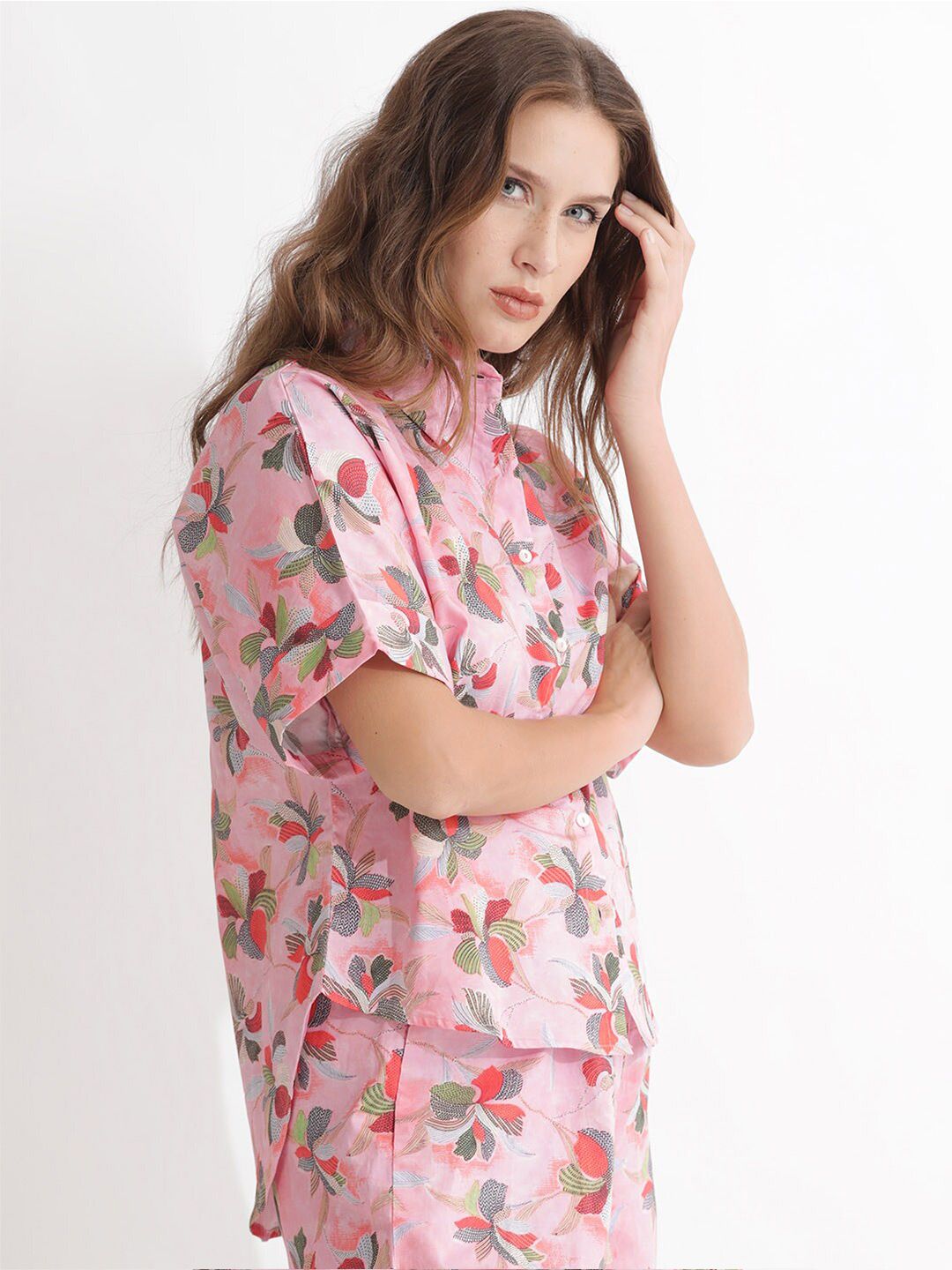 RAREISM Floral Printed Shirt Styled Cotton Top