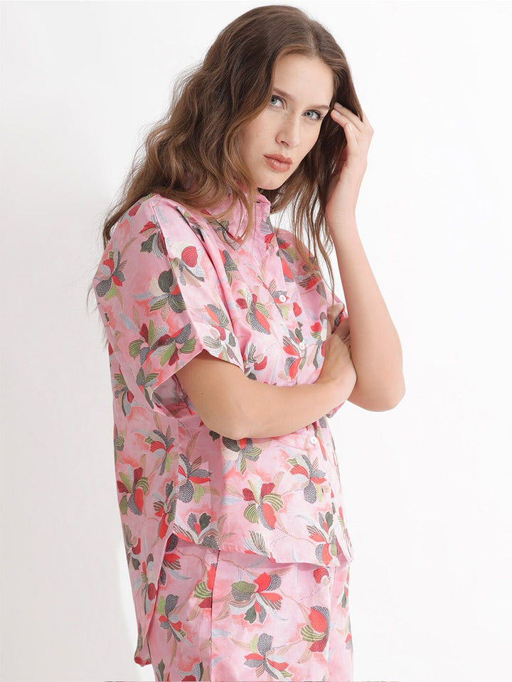 RAREISM Floral Printed Shirt Styled Cotton Top