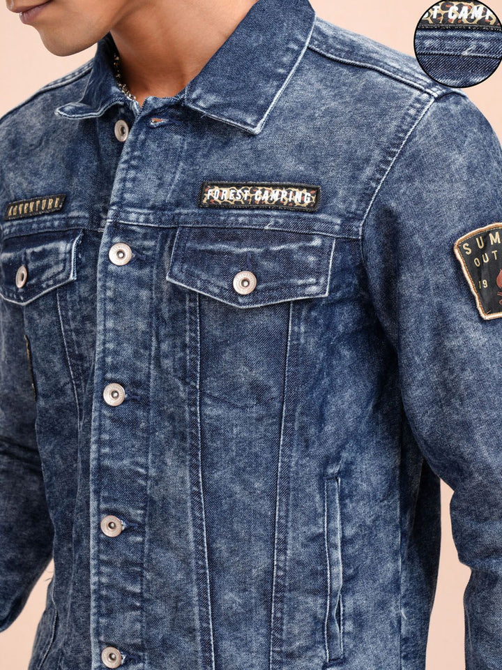 LOCOMOTIVE Men Blue Solid Denim Jacket