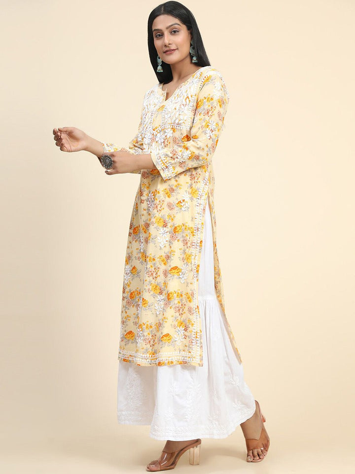 HOUSE OF KARI Women Floral Printed Thread Work Cotton Kurta
