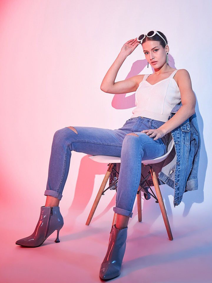 STREET 9 Women Blue Slim Fit Slash Knee Pure Cotton Jeans